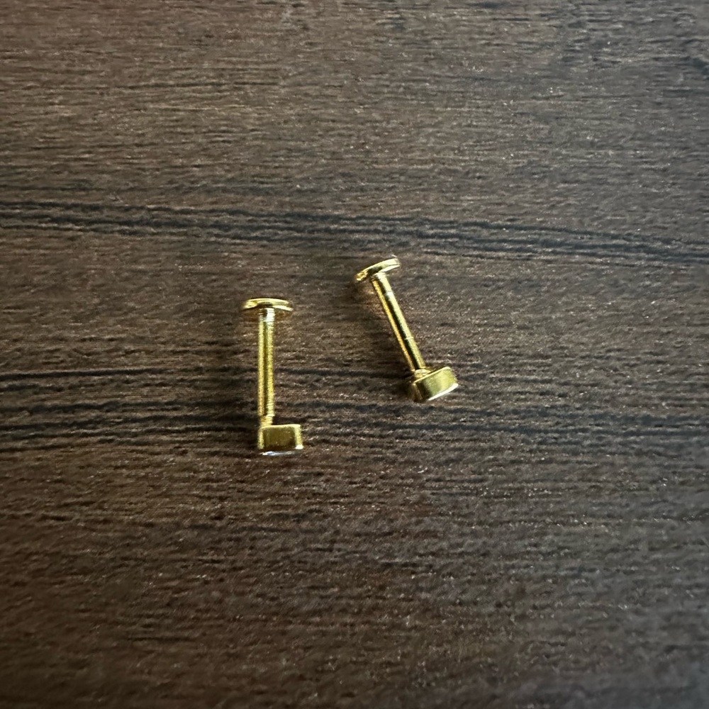 Squared Aquamarine Gemstone Flat-back Studs Sterling (925) 18K Plated Gold - Picture 7 of 10